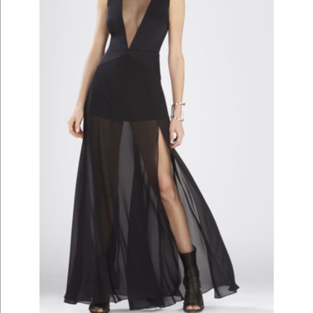 BCBGMaxAzria Deep V-neck Chiffon Skirt Rom…